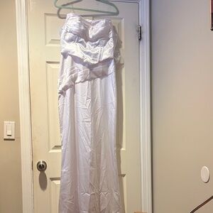 Satin Strapless Corset Top Dress with Train in White 12